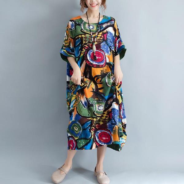 Buddha Trends Robe Multicolore / XL Décontracté Grande Taille Robe Inspirée de l'Art