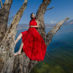 Buddha Trends Dress Off Shoulder Big Red Šifon Maxi šaty | Mandala