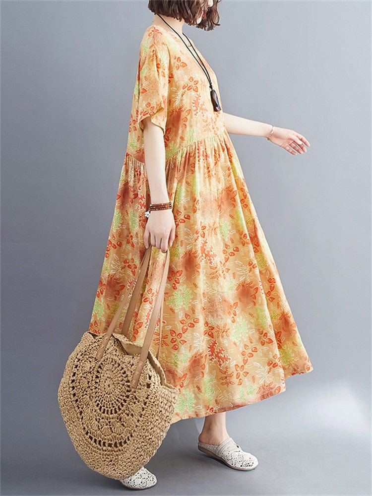 Buddha Trends Dress Ohashi Floral Cotton Midi Dress