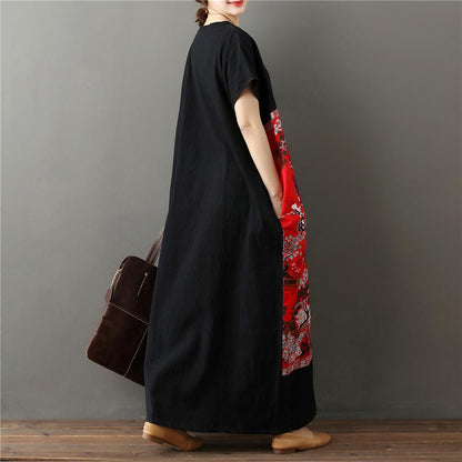 اتجاهات بوذا اللباس مقاس واحد / فستان ماكسي الفن الصيني باللونين الأسود والأحمر