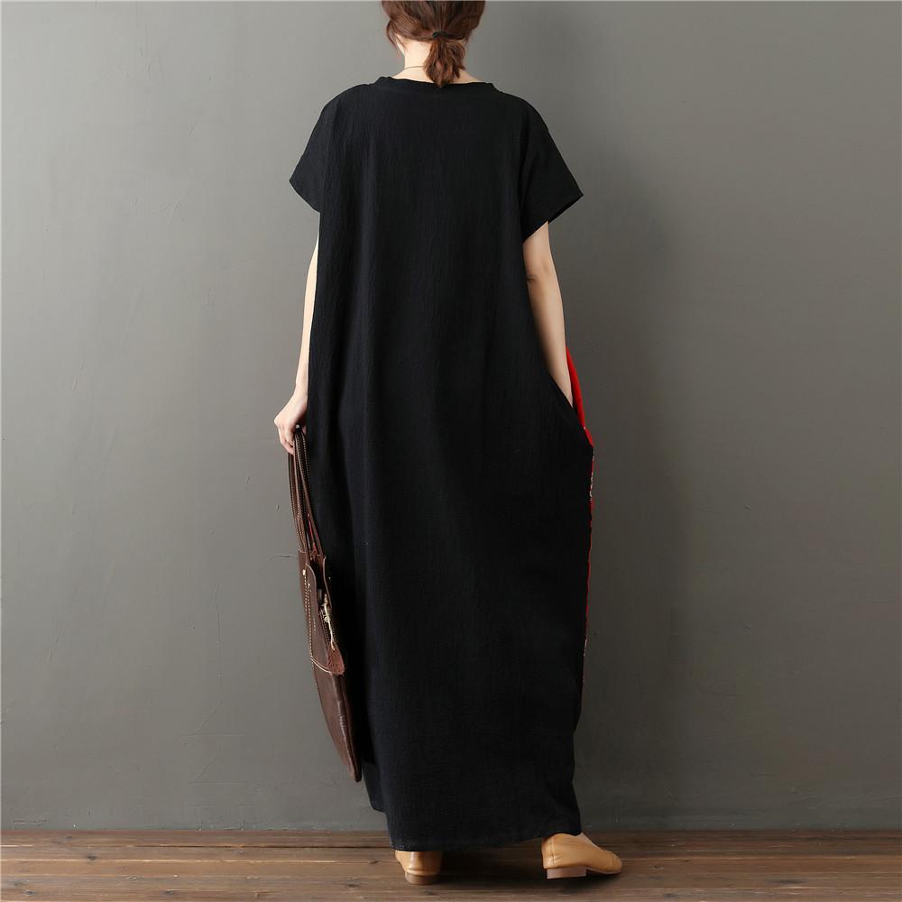 Buddha Trends Dress One Size / Black &amp; Red Chinese Art Maxi Dress