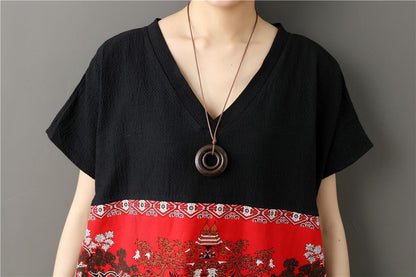 Платье Buddha Trends Один размер / Черное и красное платье макси в китайском стиле