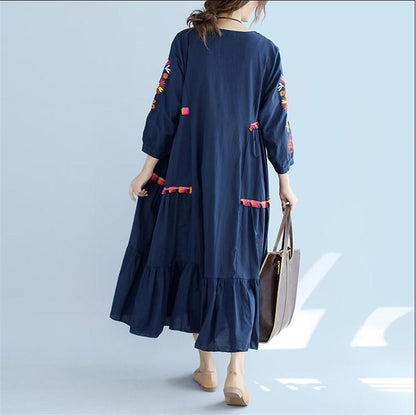 Vestido Buddha Trends One Size / Azul Brasileiro Bordado Bohemian Maxi Dress