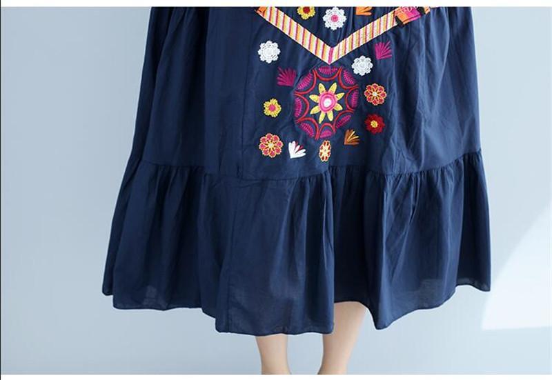 Buddha Trends Dress One Size / Blue Brazilian Embroidery Bohemian Maxi Dress