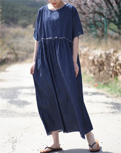 Buddha Trends Dress One Size / Blue Casual Loose Denim Midi Dress