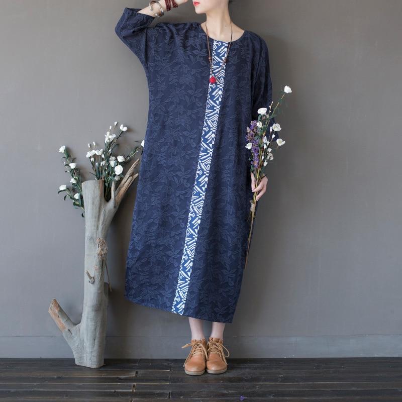 Buddha Trends Kleid, Einheitsgröße / Blau, dunkel- und hellblau, lässiges Baumwollkleid