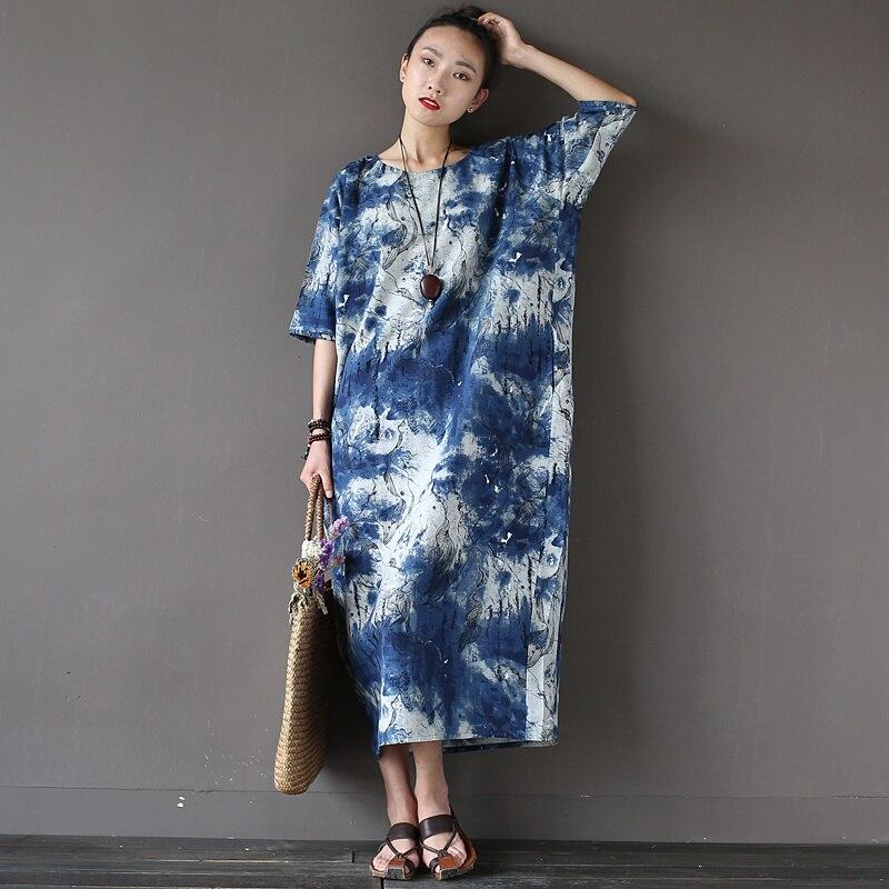Buddha Trends Kleid Einheitsgröße / Blau Tie-Dye Tie Dye Ink Abstraktes Kleid