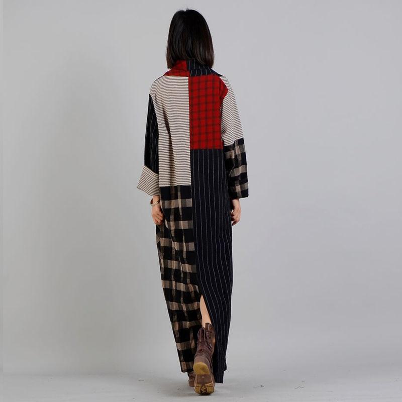 Buddha Trends Dress One Size / Multi Plaid Patchwork Maxi Dress | Nirvana