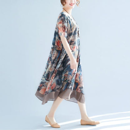 فستان بوذا تريندز مقاس واحد / فستان شيفون مستوحى من الفن متعدد الألوان