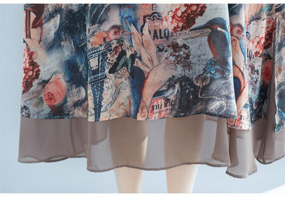 فستان بوذا تريندز مقاس واحد / فستان شيفون مستوحى من الفن متعدد الألوان