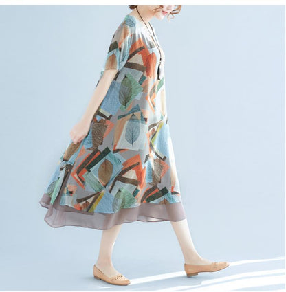 Buddha Trends Kleid One Size / Multicolor Canadian Autumn Flowy Chiffon Kleid