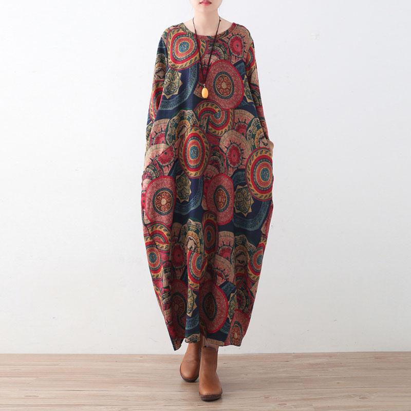 Buddha Trends Dress One Size / Multicolor tibetanske mønstre Vintage Maxi Dress