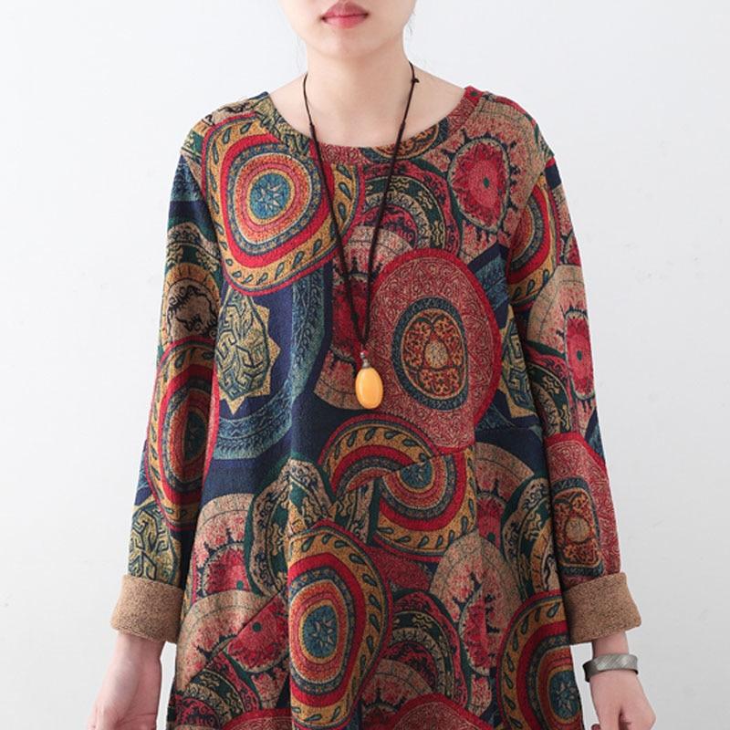 Buddha Trends Dress One Size / Multicolor Tybetańskie wzory Vintage Maxi Dress