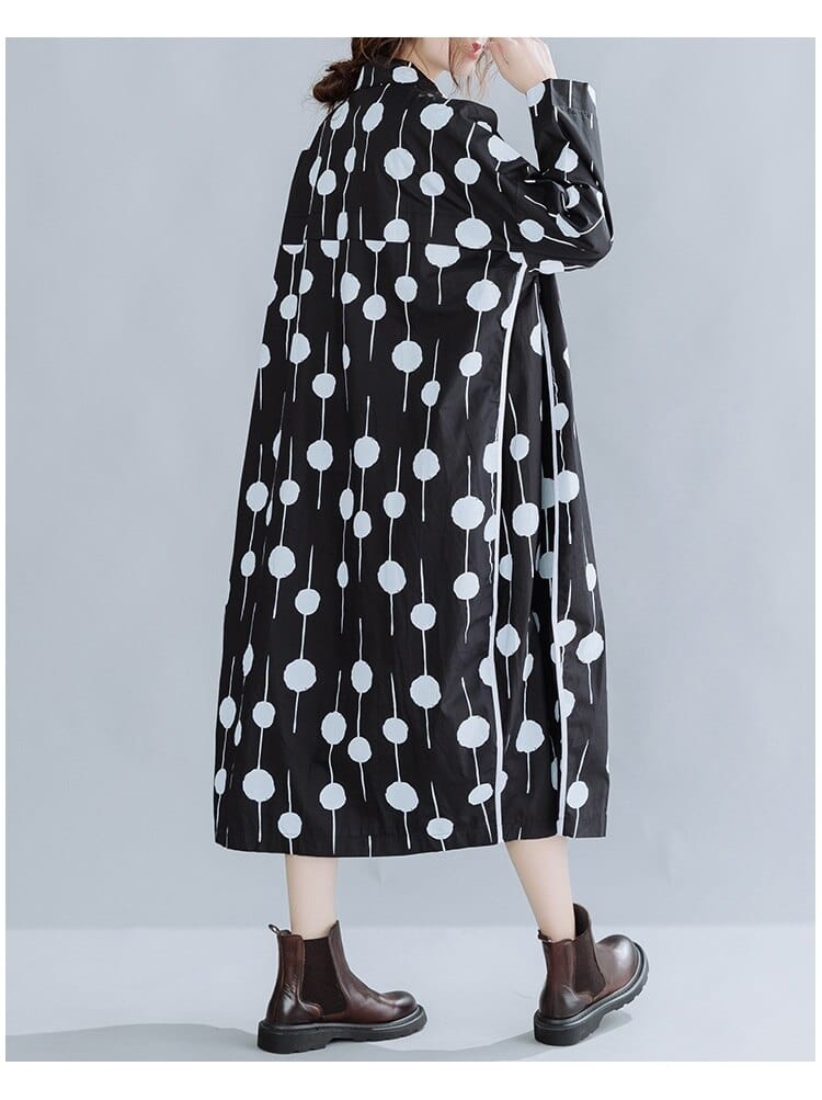 Buddha Trends Dress One Size Oversized Polka Dots Shirt Dress