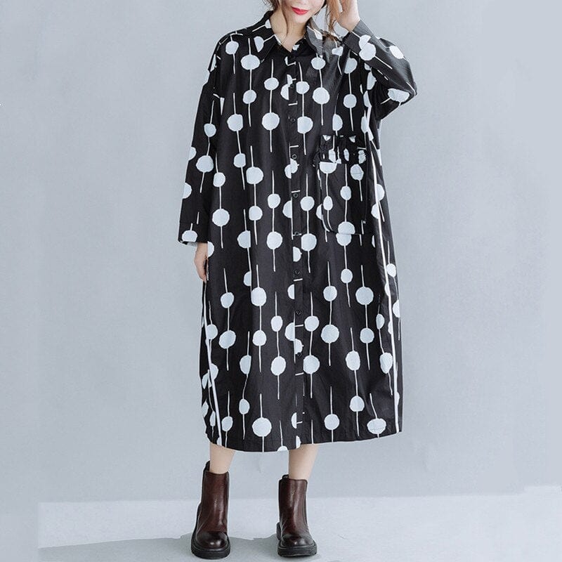 Buddha Trends Kleid Einheitsgröße Übergroßes Hemdkleid mit Polka Dots