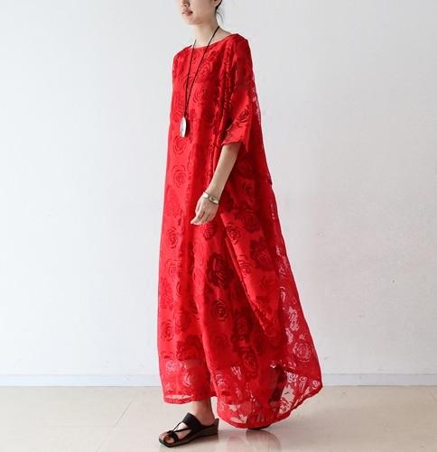Buddha Trends -mekko, yksi koko / punainen, kukkainen Voile-maksimekko