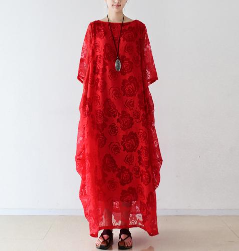 Buddha Trends Dress Satu Ukuran / Maxi Dress Voile Floral Merah Merah