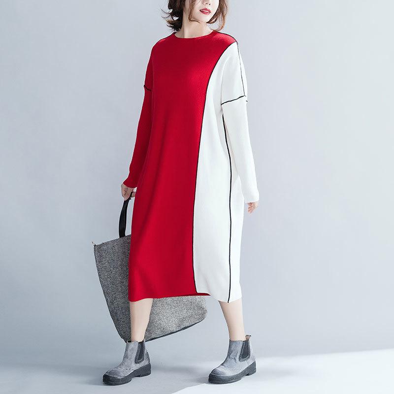 Buddha Trends Dress One Size / Rød Rød & Hvit Patchwork-kjole