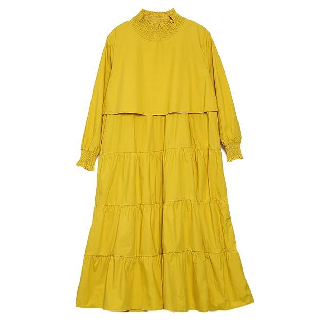 Buddha Trends Dress One Size / Yellow Layered Black Turtleneck Dress | Millennials