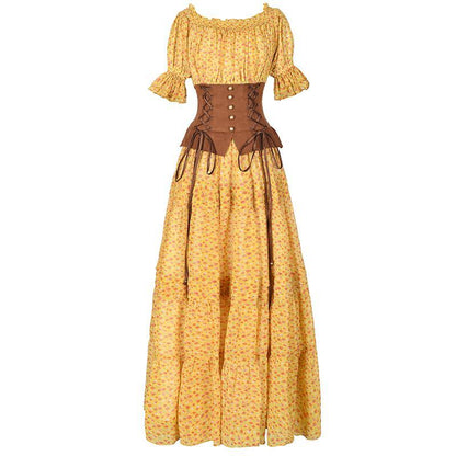 فستان فلاحي شيفون أصفر عتيق | ماندالا