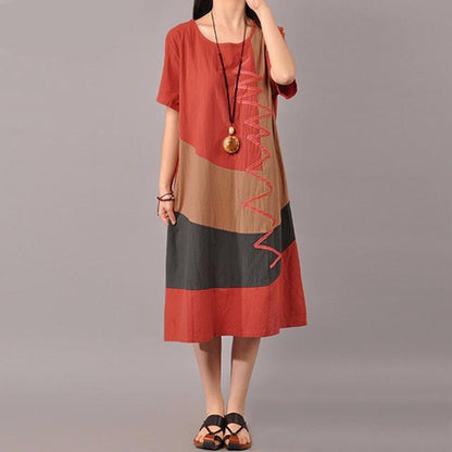 Платье Buddha Trends Оранжевое / XXL Винтажное платье больших размеров с геометрическим рисунком