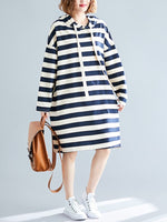 Buddha Trends Dress Picture Color / One Size Long Sleeves Striped Midi Dress
