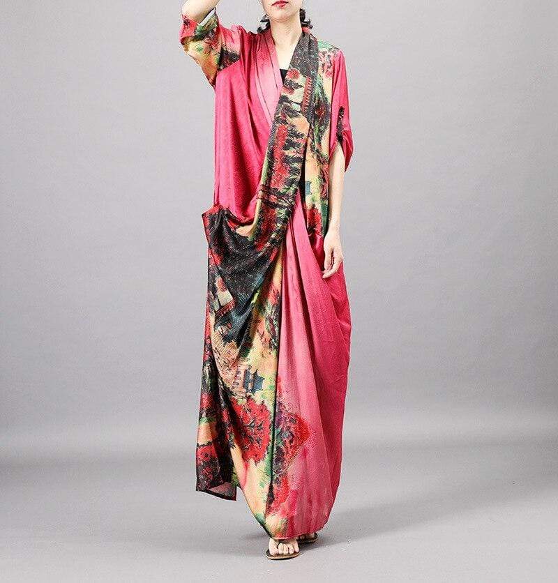Красочное платье макси с азиатским пейзажем | Нирвана