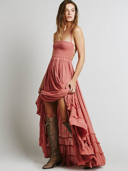 Buddha Trends Kleid Pink / S Empire-Taille Modernes Boho fließendes Sommerkleid