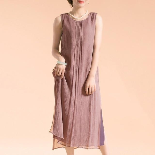 Buddha Trends Dress Pink / XXL Casual Chic Sleeveless Midi Dress