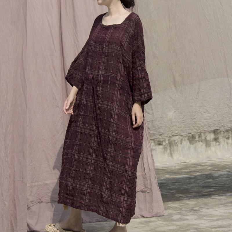 Φόρεμα Buddha Trends Καρό Βαμβακερό Ramie Maxi Φόρεμα | Λωτός