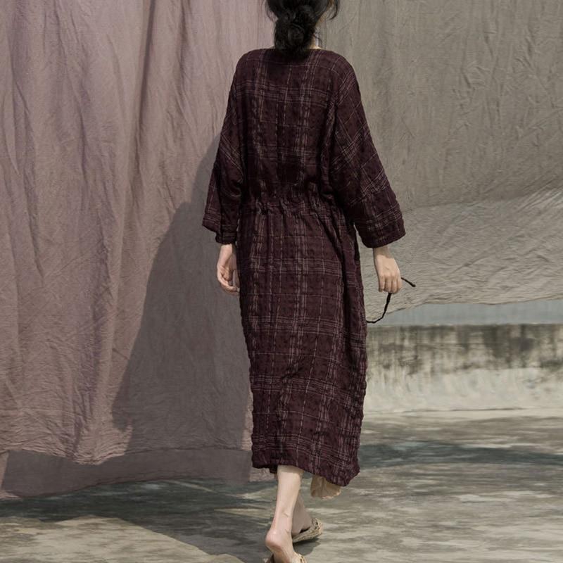 Buddha Trends Dress Plaid Cotton Ramie Maxi Dress | Lotus
