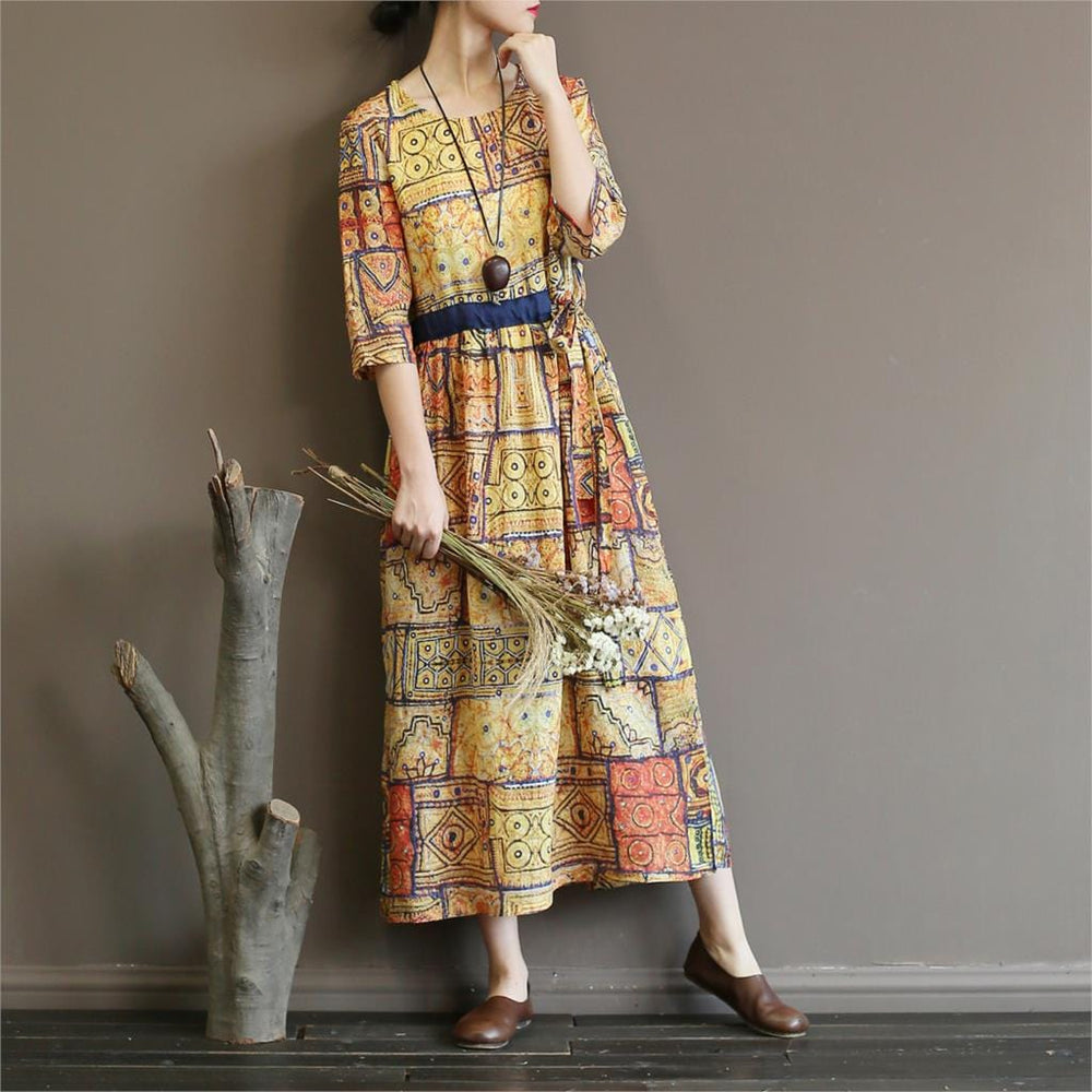 Buddha Trends Dress Print Dress / M Sacred Geometry Empire Waist Midi Dress