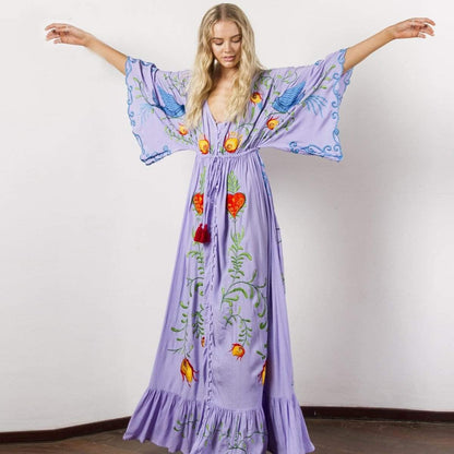 Buddha Trends Dress Purple / L Higher Consciousness  Boho Maxi Dress