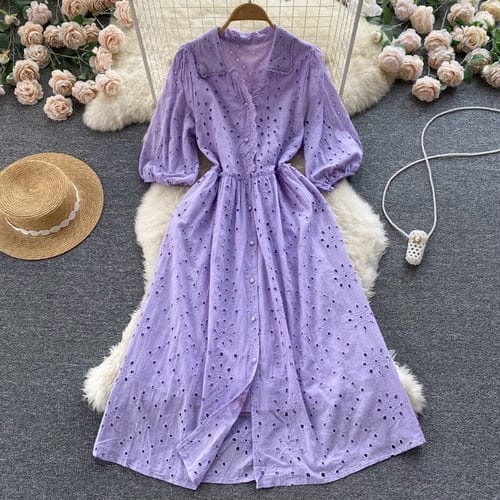 Buddha Trends Dress Purple / One Size Casual Chic Polka Dots Cotton Dress | Lotus