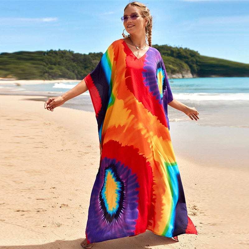 Buddha Trends Kleid Maxikleid mit Batikmuster in Regenbogenfarben