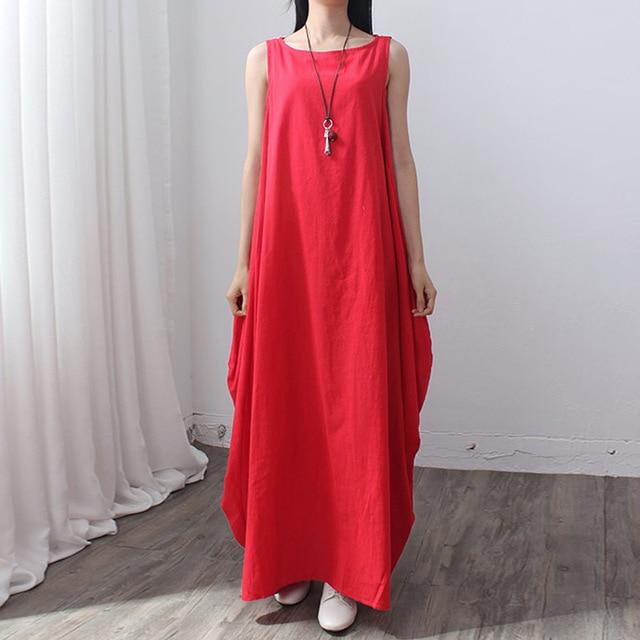 Buddha Trends Dress Rouge / 4XL Robe longue ample sans manches