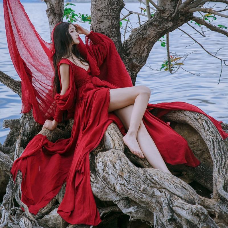 Červená bandáž dlouhé asymetrické maxi šaty | Mandala