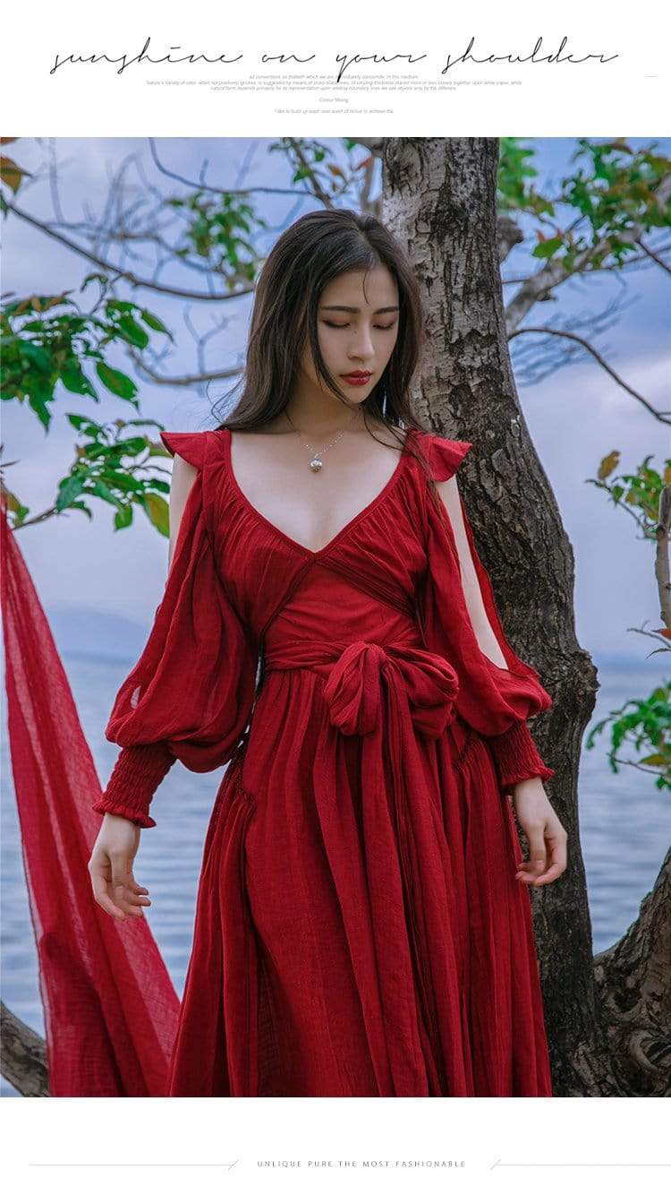 Red Bandage Long Asymmetrical Maxi Dress | Mandala