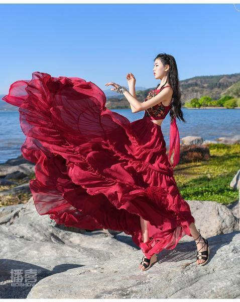 بوذا تريندز فستان طويل شيفون أحمر بوهيمي | ماندالا