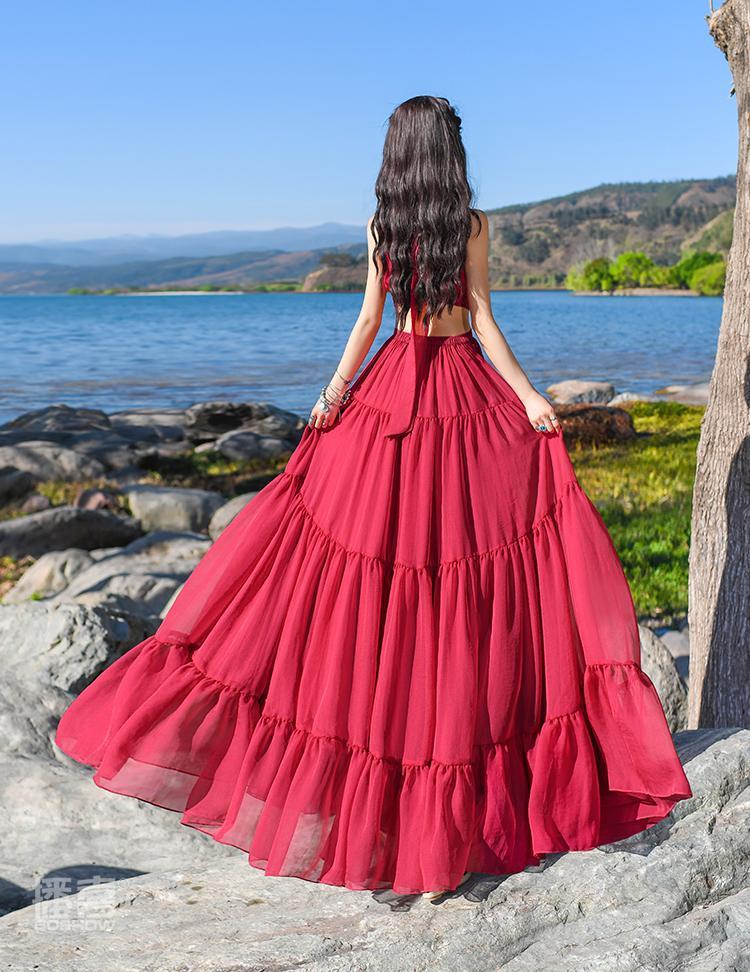 Buddha Trends Dress Červený český šifon Maxi šaty | Mandala