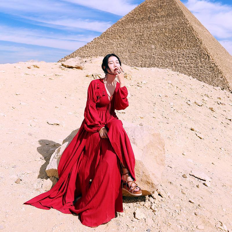 Buddha Trends Dress Robe longue bohème rouge | Mandala