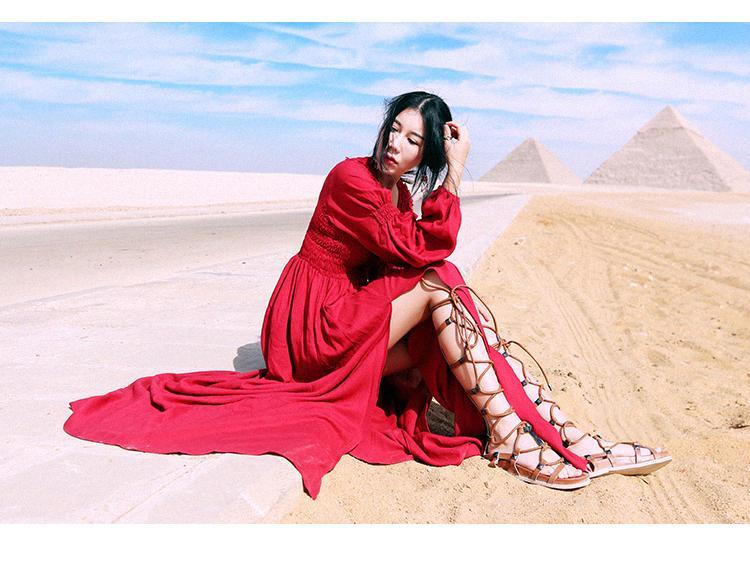 فستان طويل أحمر بوهيمي | ماندالا