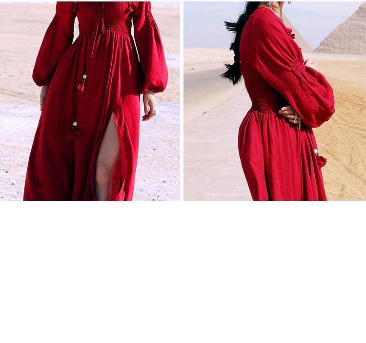 Buddha Trends Dress Robe longue bohème rouge | Mandala