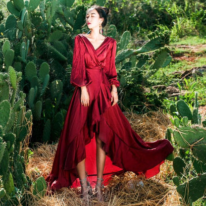 Boho Chic rückenfreies High-Low-Kleid mit V-Ausschnitt | Mandala