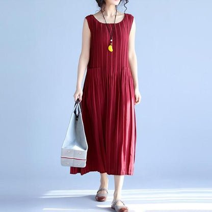 Buddha Trends Dress Red / L Bright Destiny Pleated Midi Dress