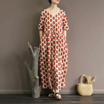 Buddha Trends Kleid Rot / L Empire Taille Polka Dot Midi Kleid