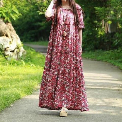 Buddha Trends Kleid Rot / M Floral Bohemian Hippie Kleid