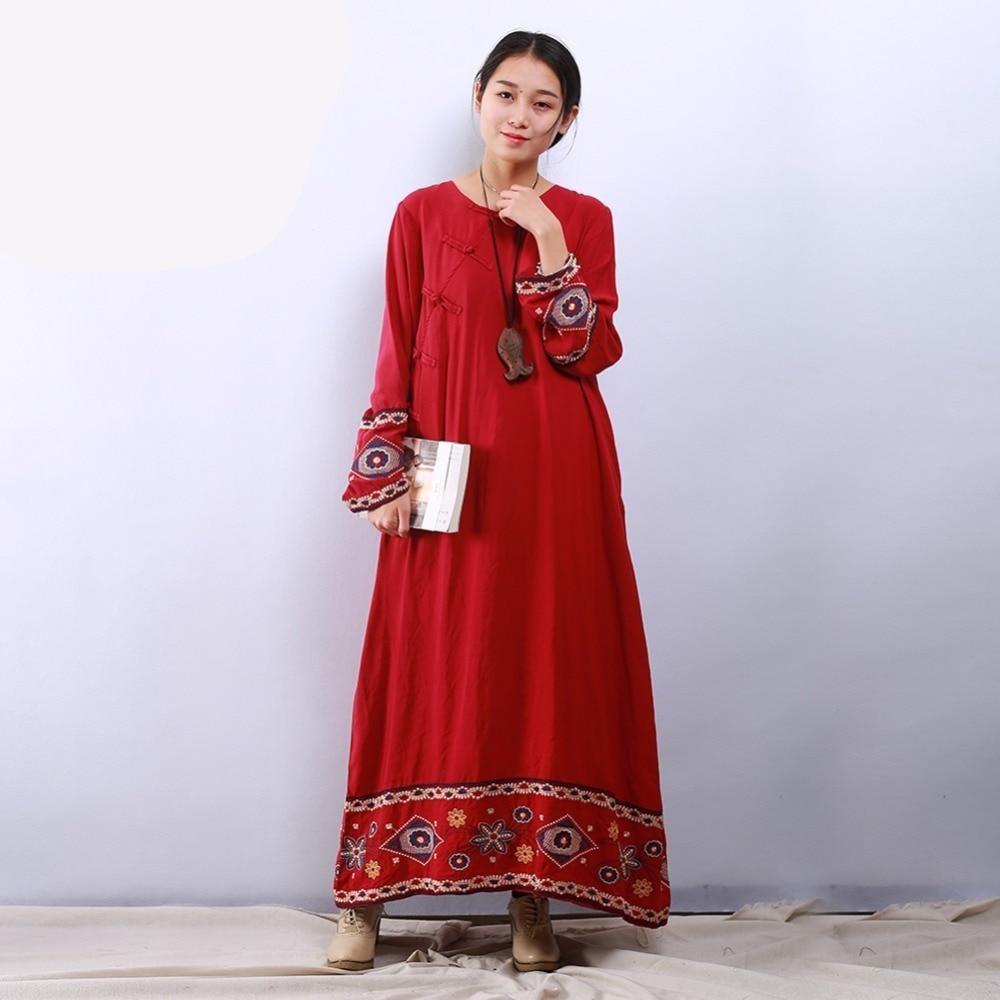 Floral κεντημένο κινεζικό φόρεμα
