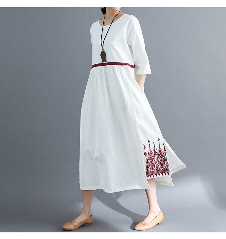 Buddha Trends Dress Red / M Vintage Empire Waist Midi Dress