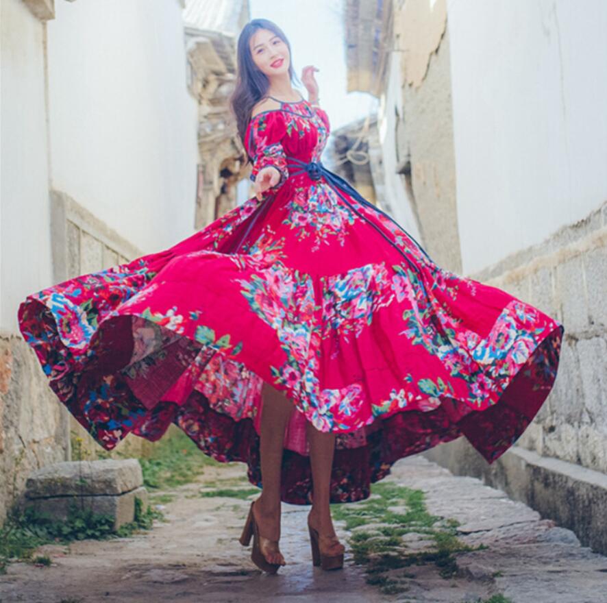 Φόρεμα Buddha Trends Red / S Fit και Flare Red Floral Gypsy Dress | Μάνταλα